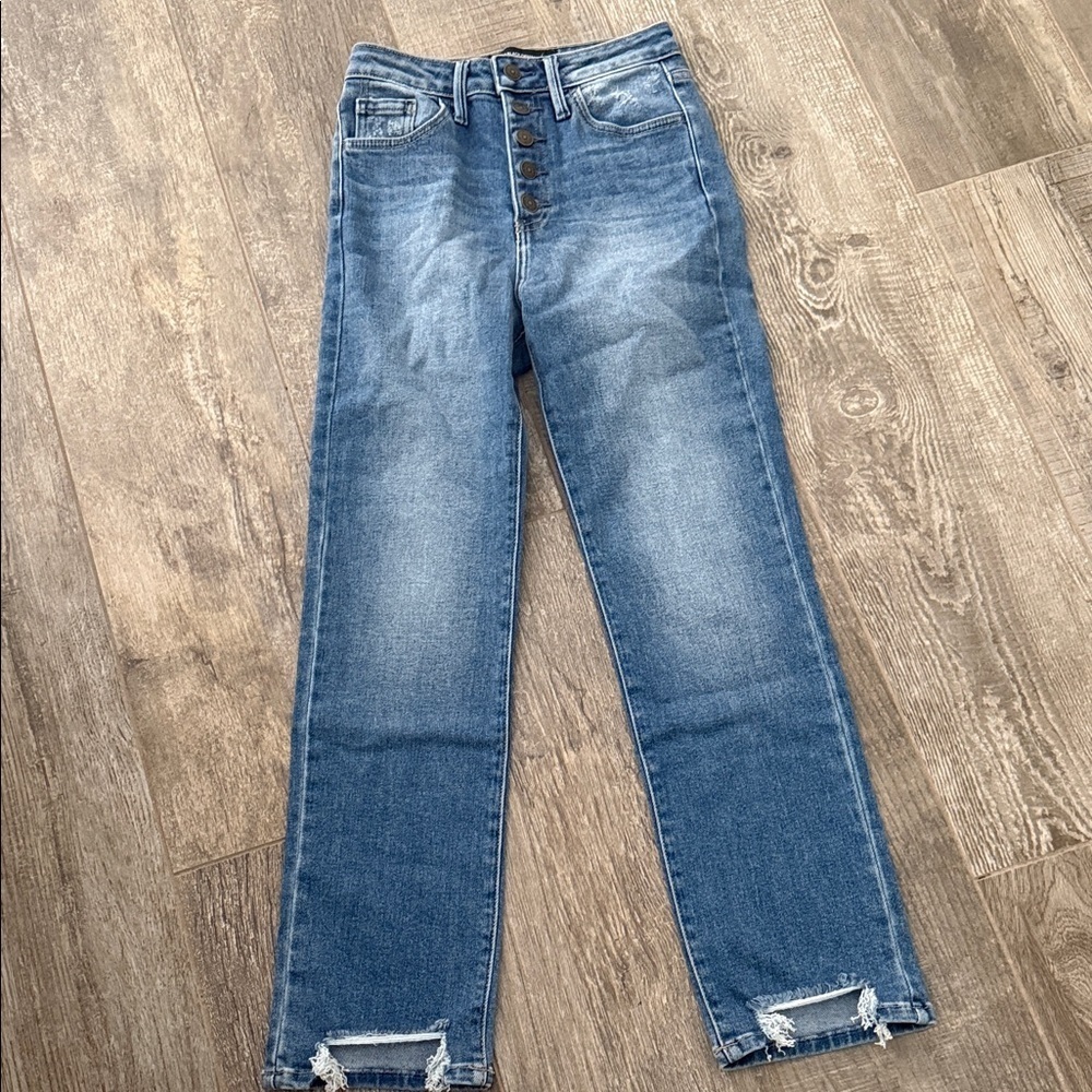 Just Black Denim Raw Hem Exposed Button Jeans size 25